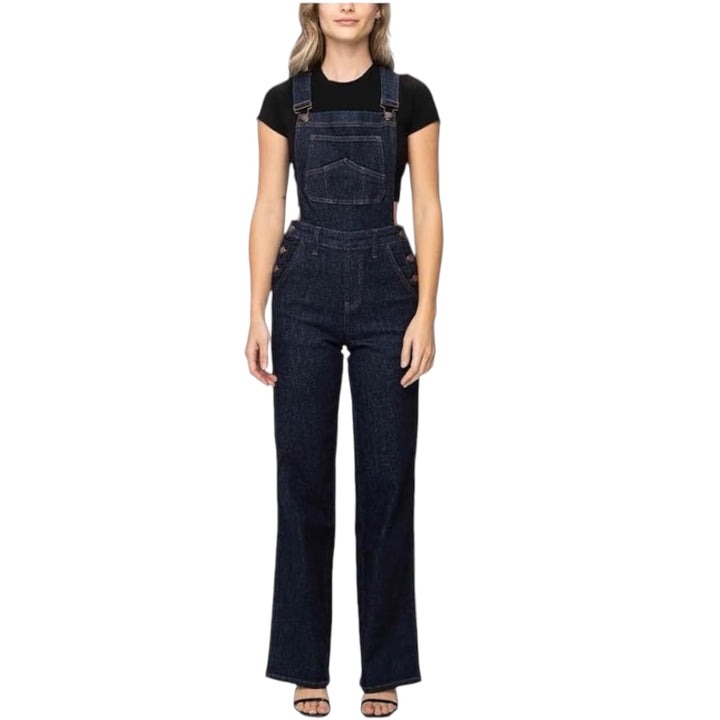 Judy Blue High Waist Classic Overall Wide Leg Jeans - Dark Blue