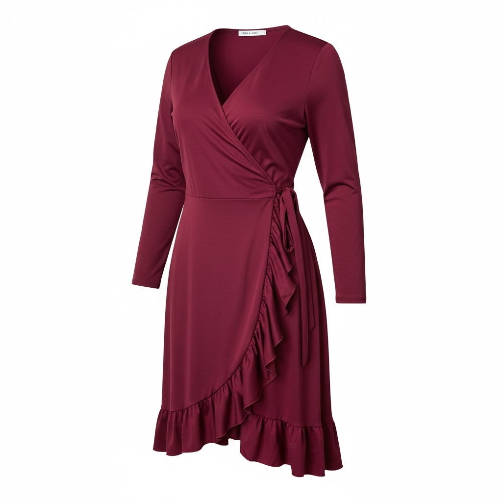 Chris & Carol Ruffle Wrap Dress - Wine
