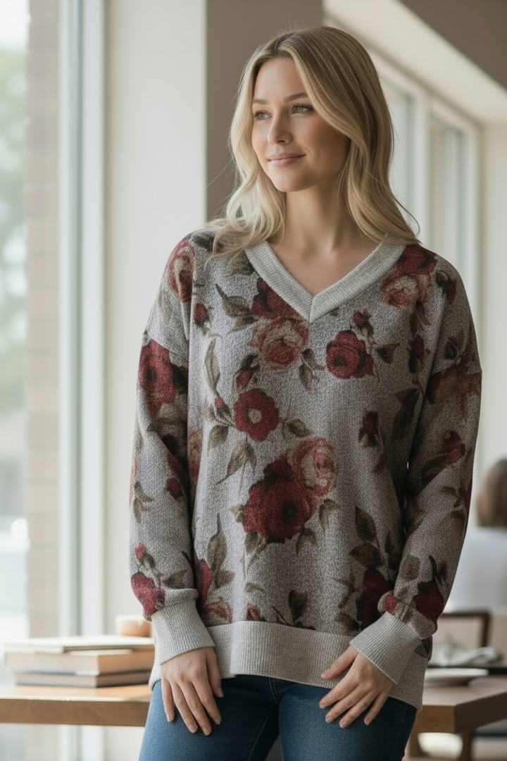 Vintage Rose Cozy Knit Sweatshirt