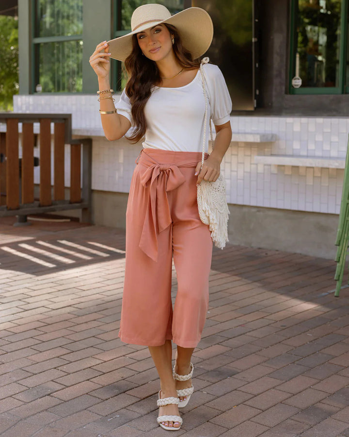 Grace and Lace -Pocketed Cropped Wide Leg Pants