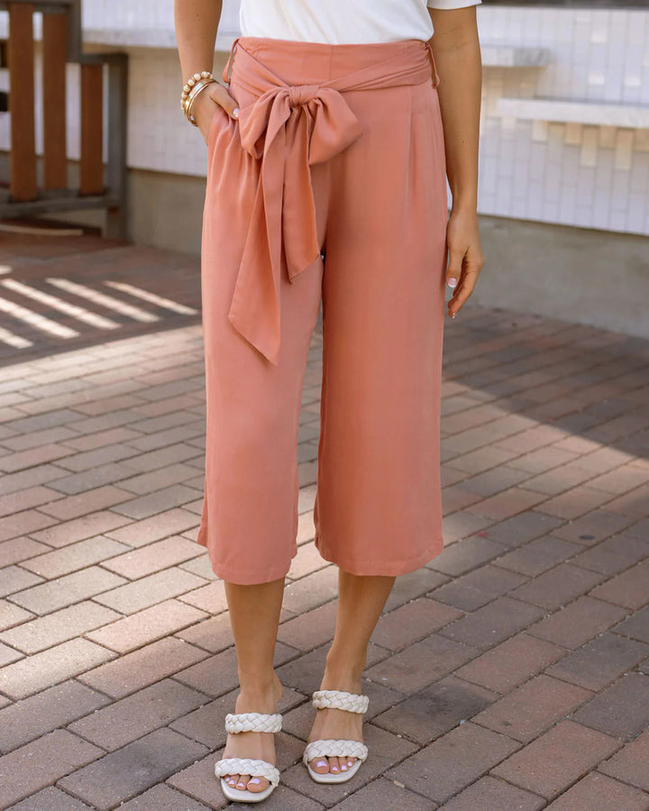 Grace and Lace -Pocketed Cropped Wide Leg Pants