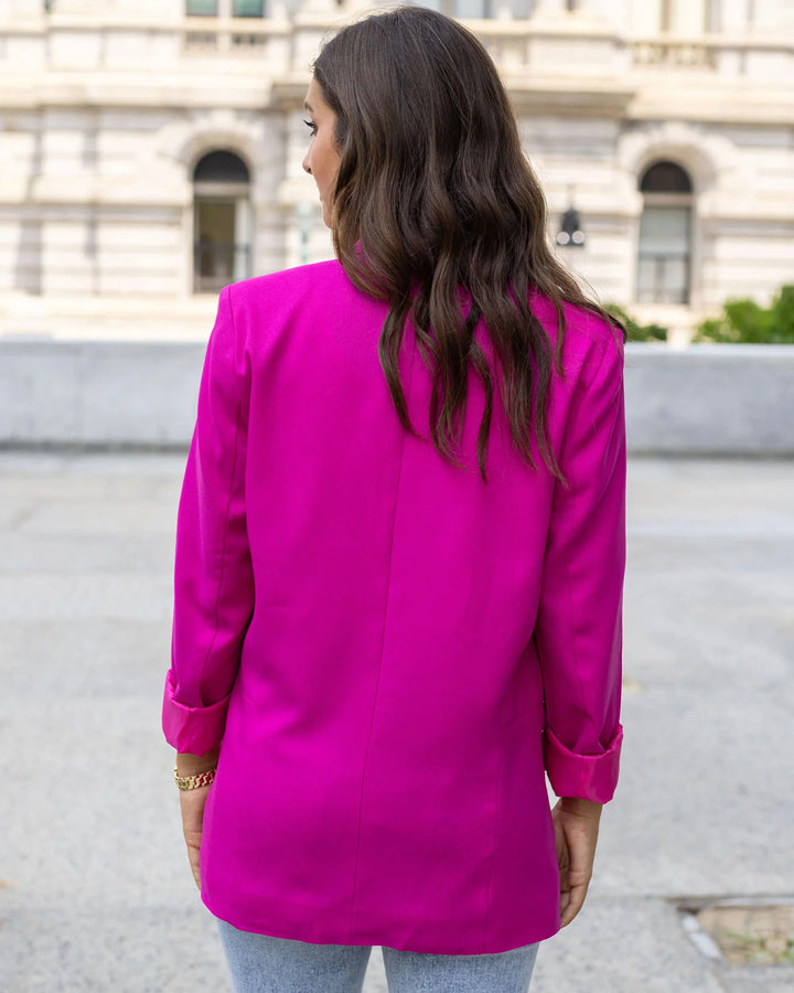 Grace and Lace- Pocketed Fashion Blazer In Magenta