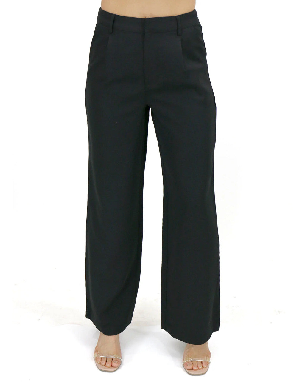 Grace and Lace- Pocketed Wide Leg Pants In Black