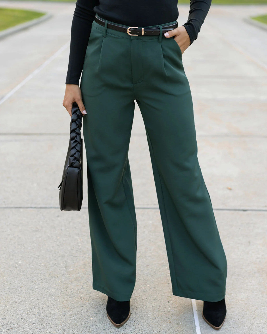 Grace and Lace- Pocketed Wide Leg Pants In Everest