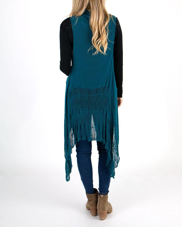 Grace and Lace Pointelle Duster Flip Cardi - Teal