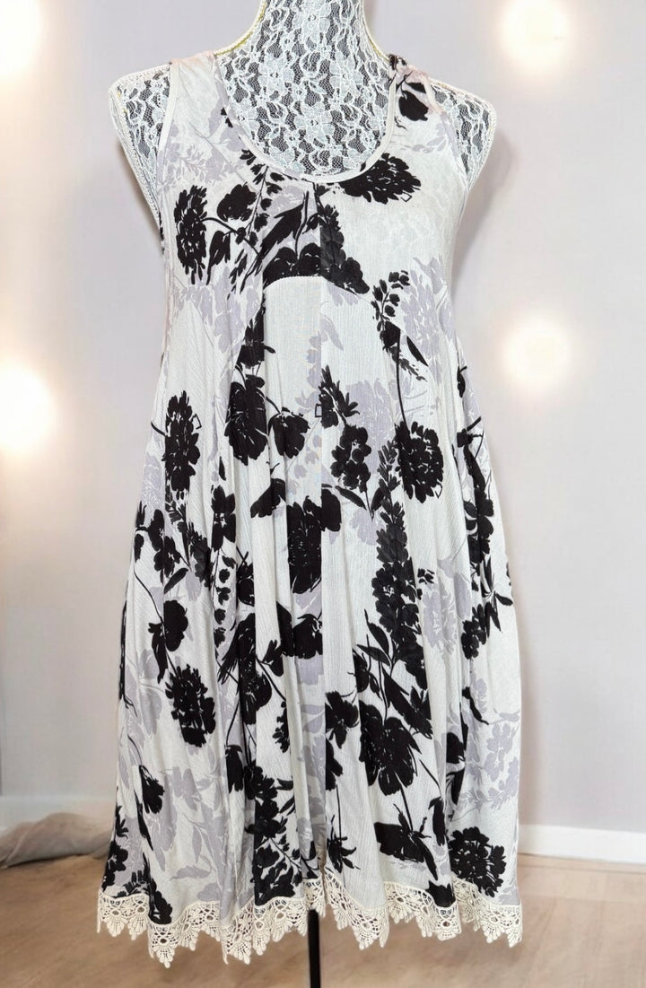 Midnight Garden Crochet Trimmed Dress