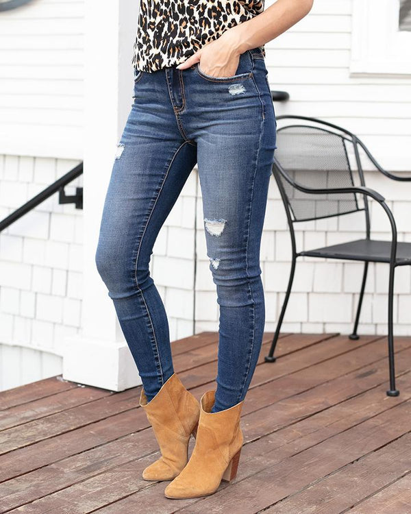 Grace and Lace Repurposed Distressed Denim - Dark Midwash