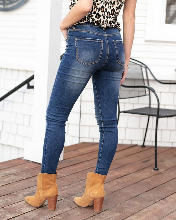 Grace and Lace Repurposed Distressed Denim - Dark Midwash