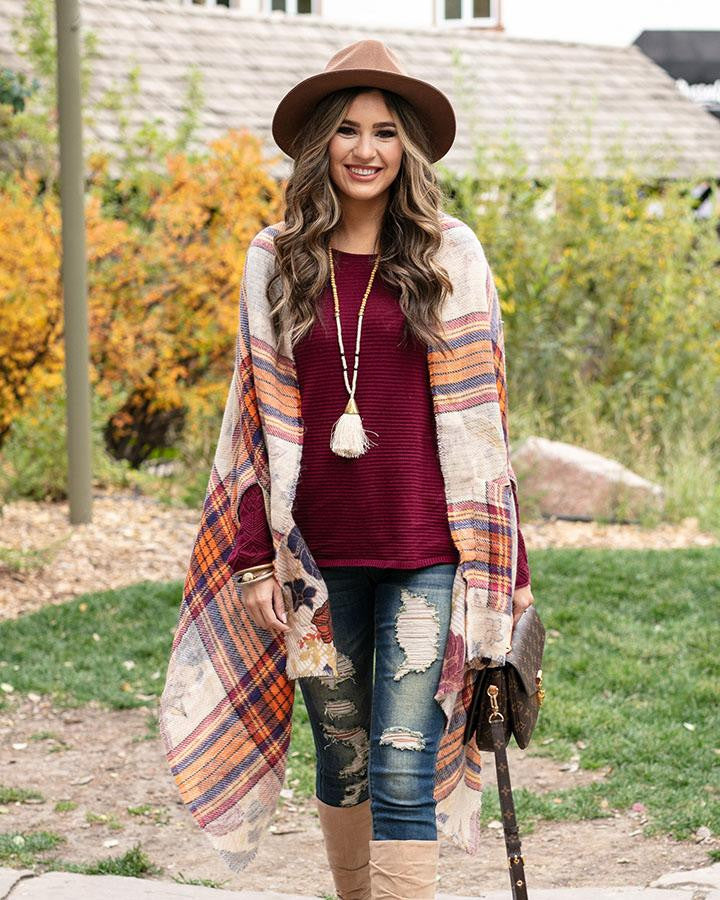 Grace and Lace Reversible Pocket Poncho - Harvest Floral