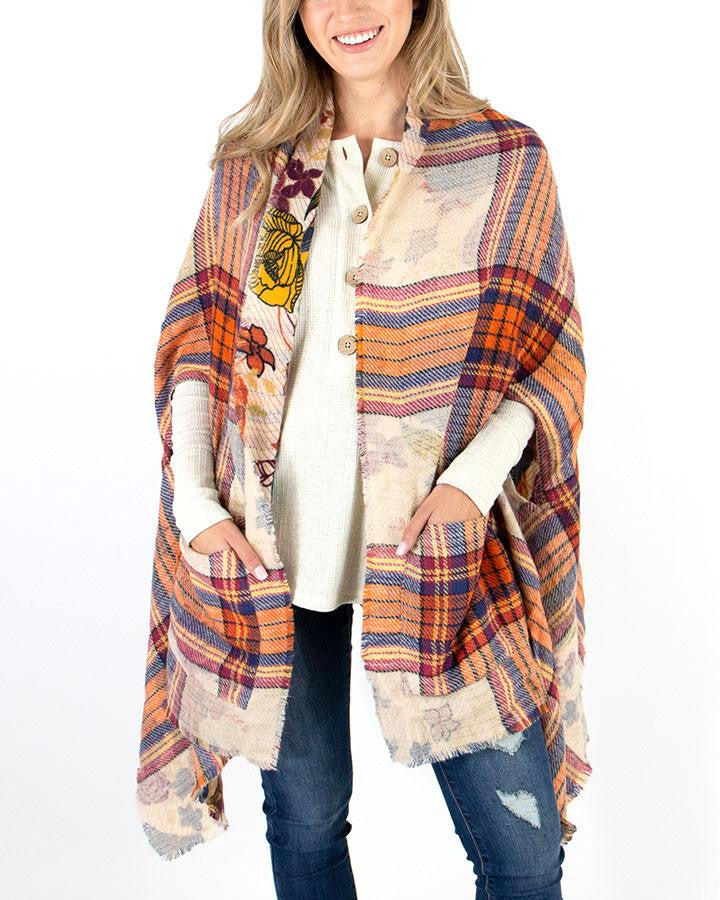 Grace and Lace Reversible Pocket Poncho - Harvest Floral