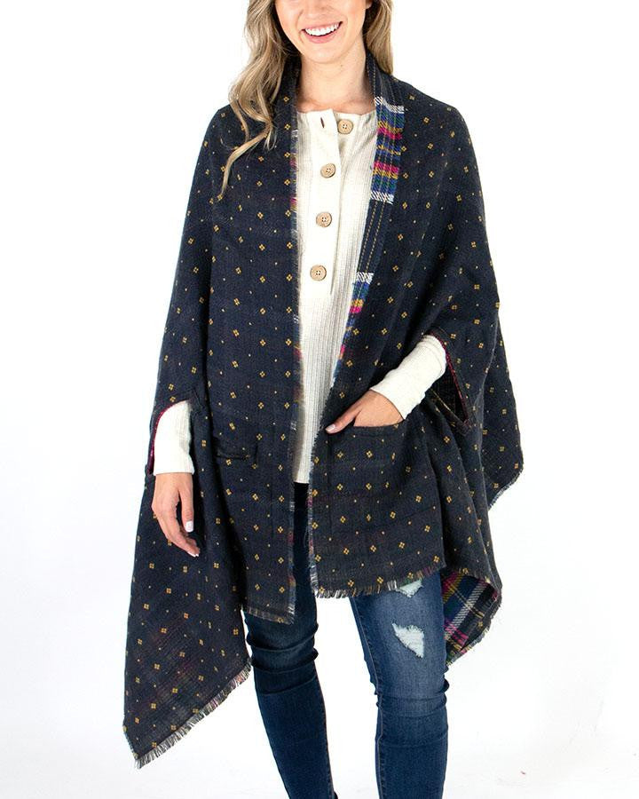 Grace and Lace Reversible Pocket Poncho - Midnight Dot