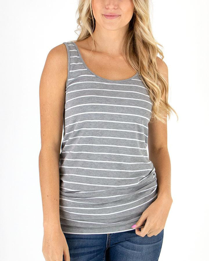 Grace and Lace Reversible Perfect Fit Tank - Grey/Ivory Stripe Original Long