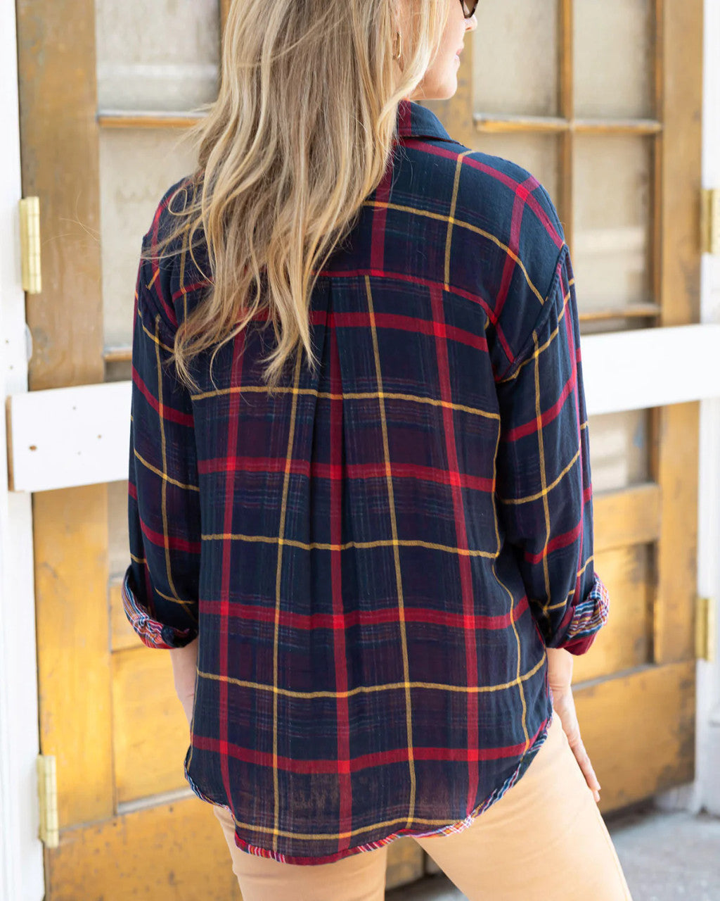 Grace and Lace- Reversible Plaid Shirt - Red/Navy Plaid