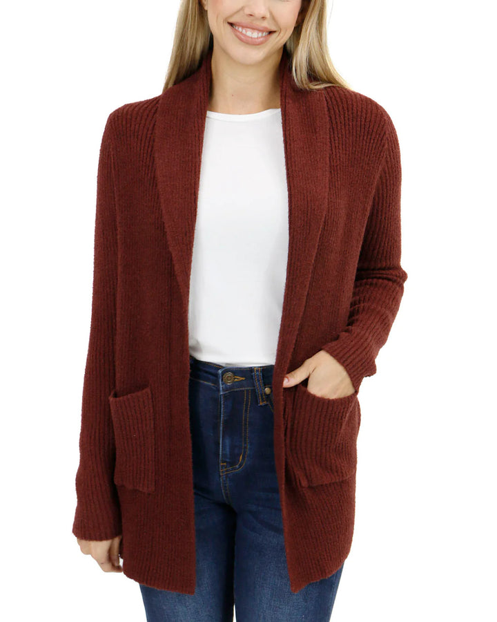 Grace and Lace- Bambü Cowl Neck Cherry Walnut Cardigan