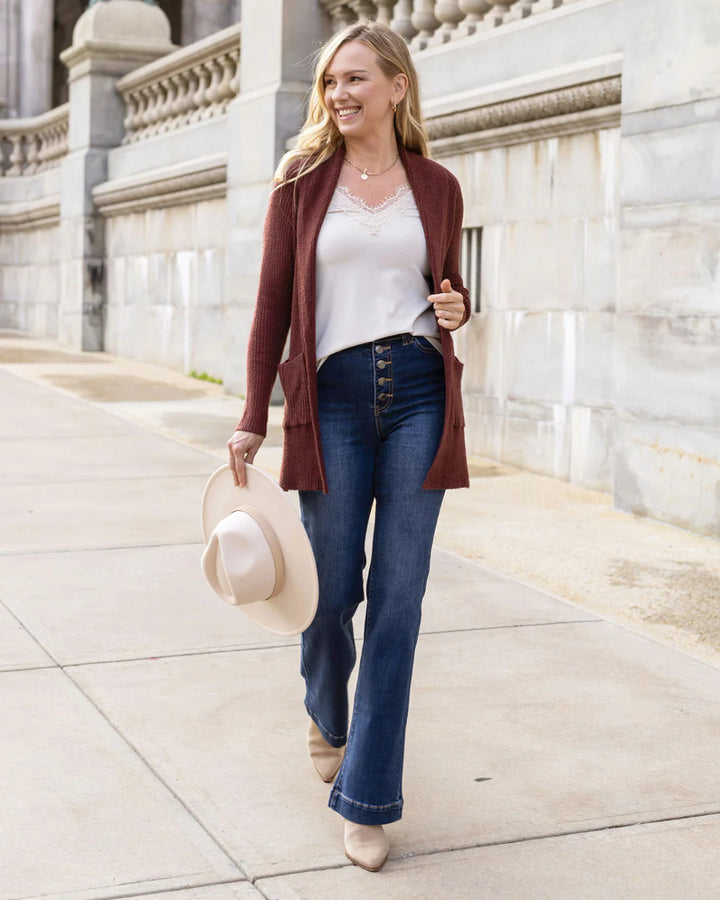 Grace and Lace- Bambü Cowl Neck Cherry Walnut Cardigan