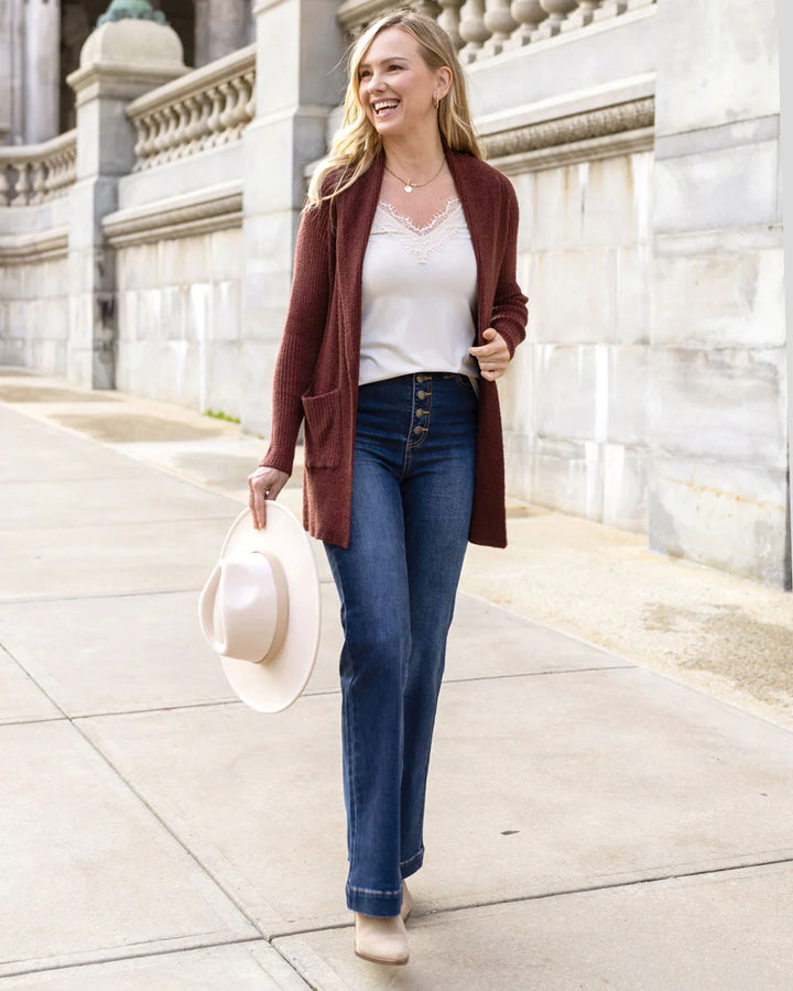 Grace and Lace- Bambü Cowl Neck Cherry Walnut Cardigan