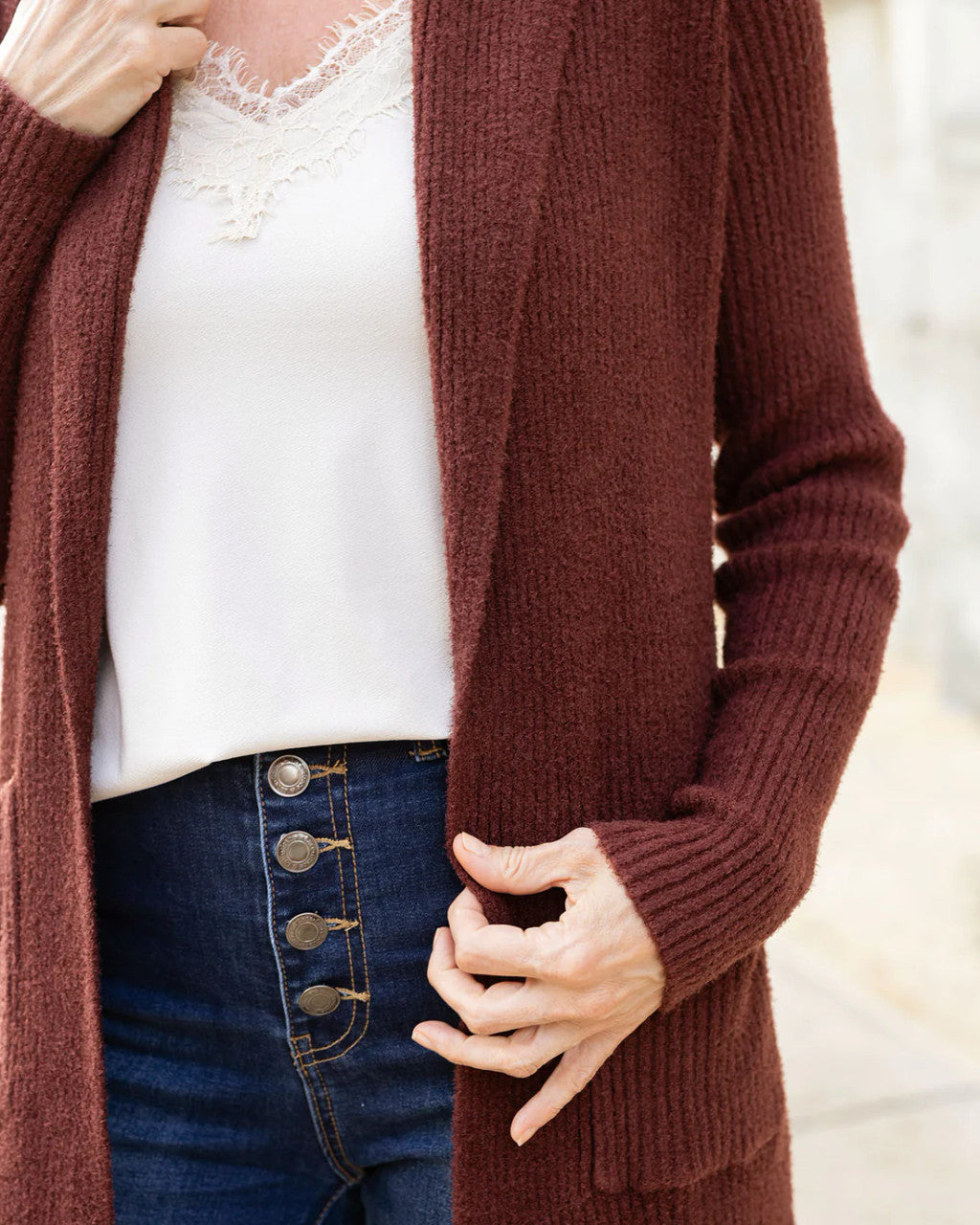 Grace and Lace- Bambü Cowl Neck Cherry Walnut Cardigan