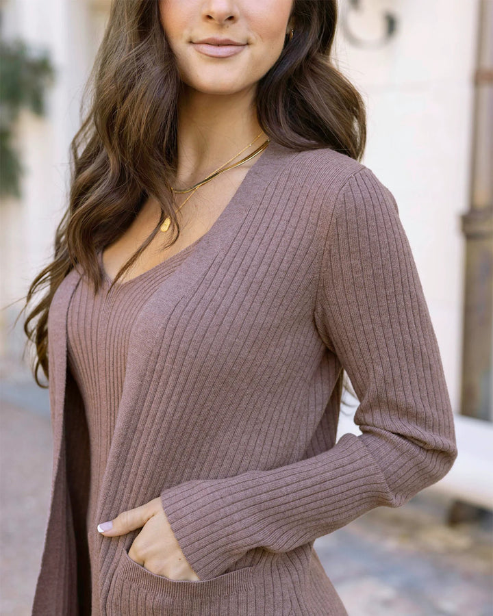 Grace and Lace - Ribbed Knit Cardigan - Latte