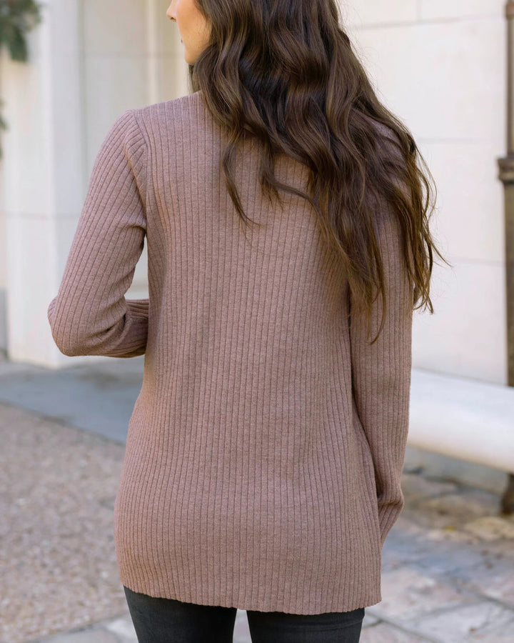 Grace and Lace - Ribbed Knit Cardigan - Latte