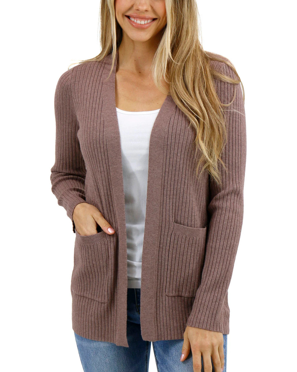 Grace and Lace - Ribbed Knit Cardigan - Latte