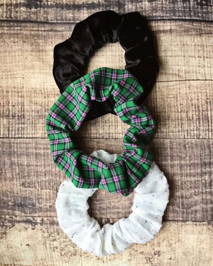 Soft & Sassy - White Sparkle, Green Plaid, Black Velvet - 3pk