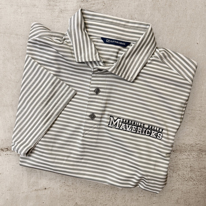 Mavericks Cutter & Buck Virtue Eco Pique Stripe Recycled Mens Polo - Polished Grey/White