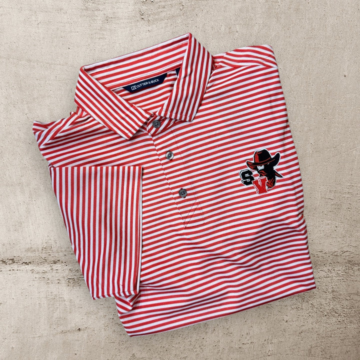 Mavericks Cutter & Buck Virtue Eco Pique Stripe Recycled Mens Polo - Red/White