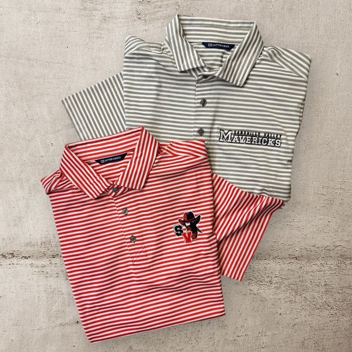 Mavericks Cutter & Buck Virtue Eco Pique Stripe Recycled Mens Polo - Polished Grey/White