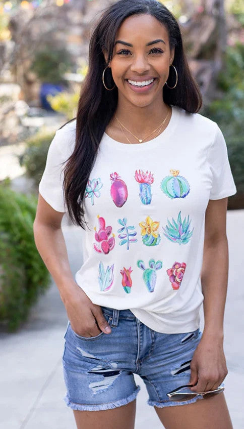 Grace and Lace Perfect Crew Graphic Tee - Watercolor Succulents