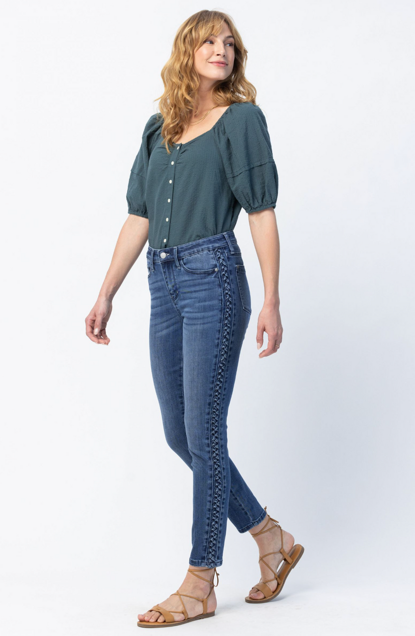 Judy Blue -  Relaxed Fit With Side Braid Detail- Plus Sizes