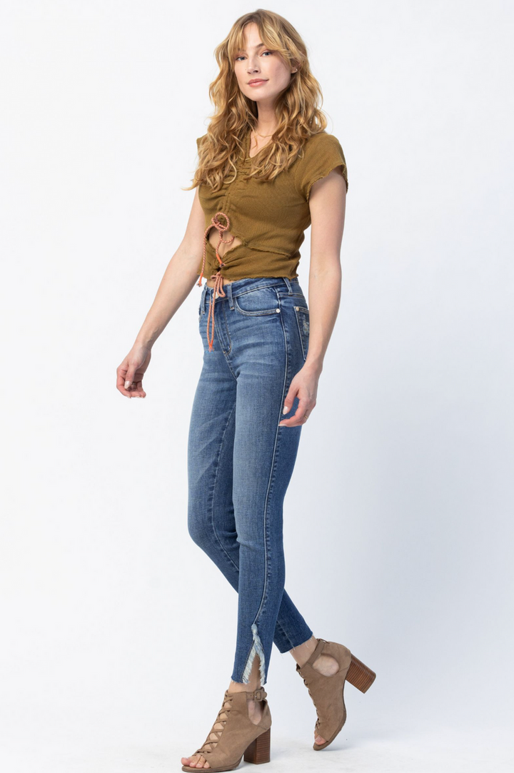 Judy Blue - Edinburg High Rise Split Hem Skinny- Regular Sizing