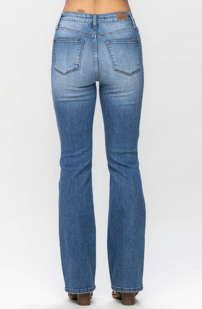 Judy Blue- Mid Rise Plaid Patch Detail Bootcut Jeans - Plus Size