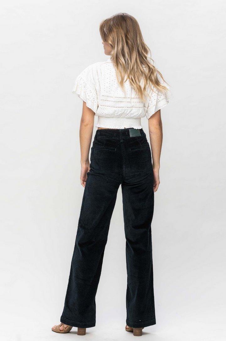 Judy Blue- High Waist Overdyed Corduroy Trouser Wide Leg- Plus Sizing