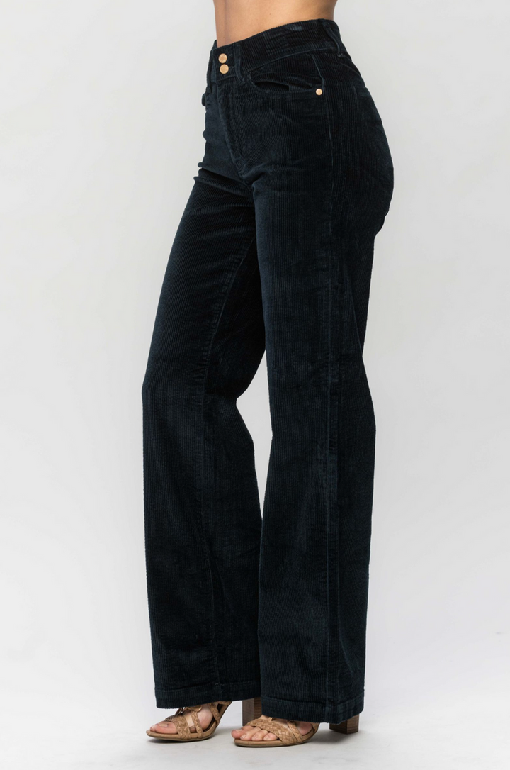 Judy Blue- High Waist Overdyed Corduroy Trouser Wide Leg- Plus Sizing