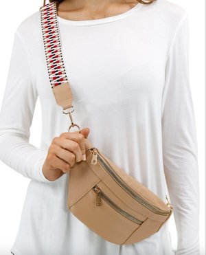 Grace & Lace Faux Leather Belt Bag w/Guitar Strap - Sand