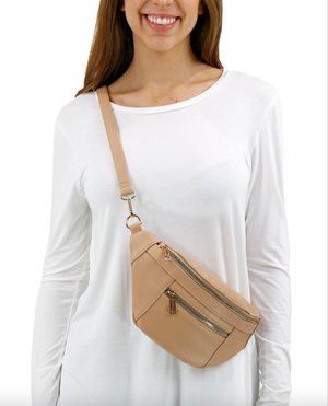 Grace & Lace Faux Leather Belt Bag w/Guitar Strap - Sand