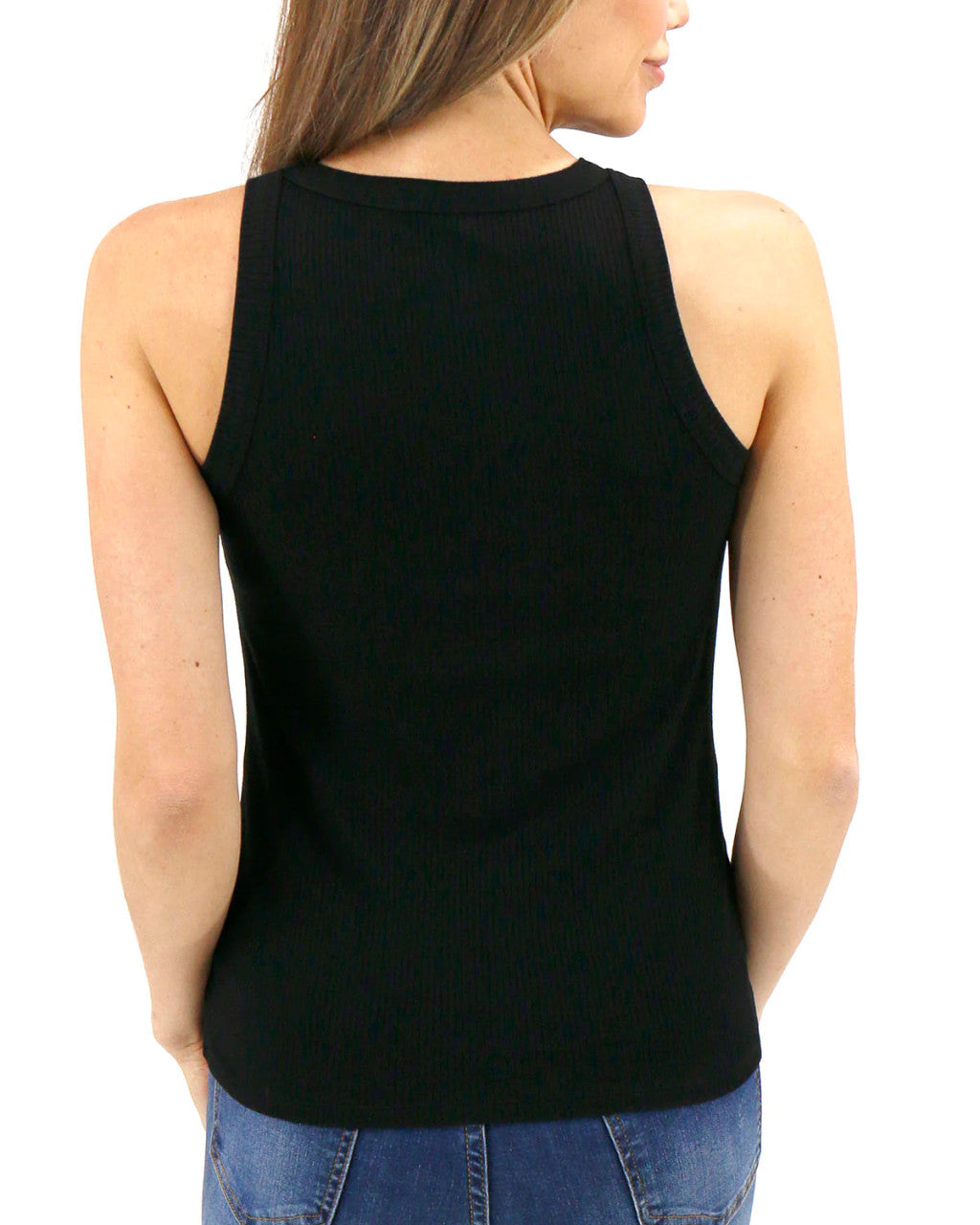 Grace and Lace Shelf Bra Ribbed Tank - Black