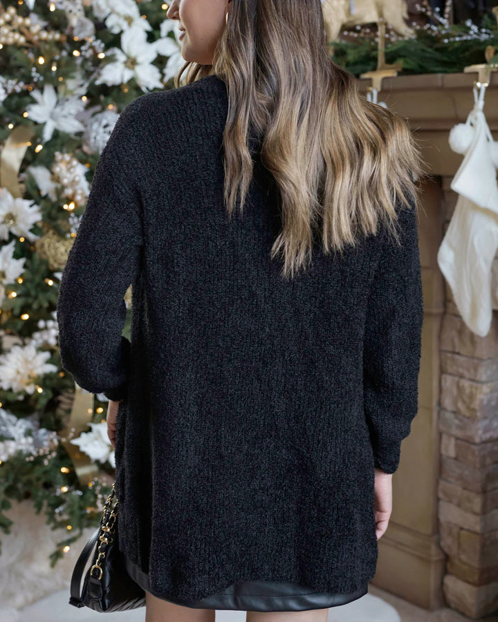 Grace and LaceOversized Knit Fuzzy Cardigan - Black