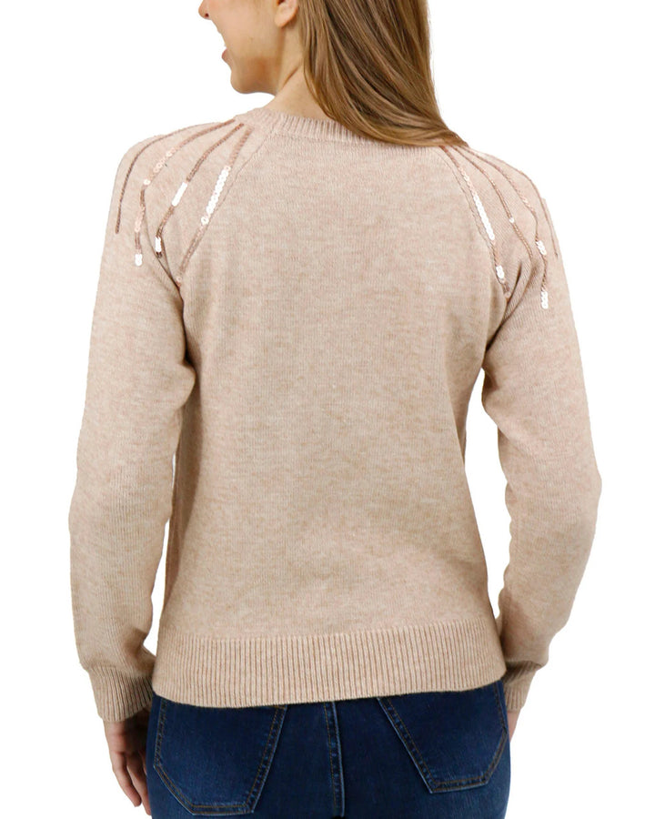 Grace and Lace Shimmer Sweater - Heathered Oatmeal