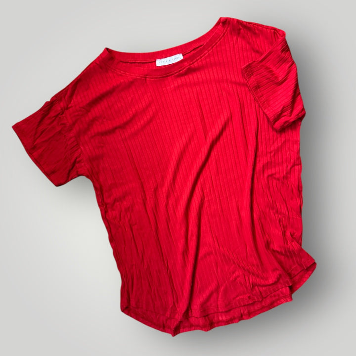 Hot Red Striped Texture Top