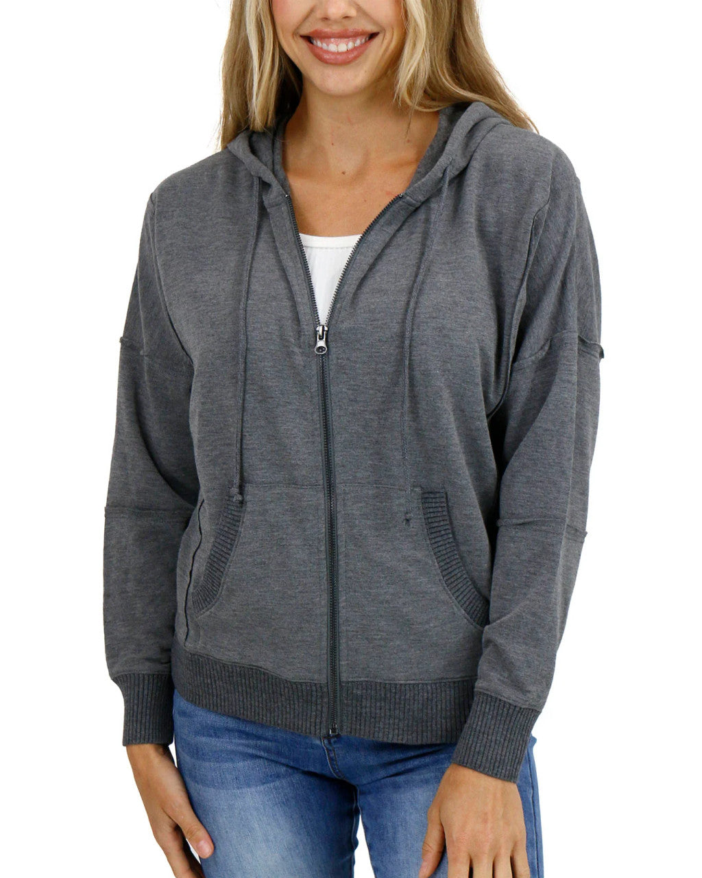 Grace and Lace- Signature Soft Heathered Charcoal Zip Up Hoodie