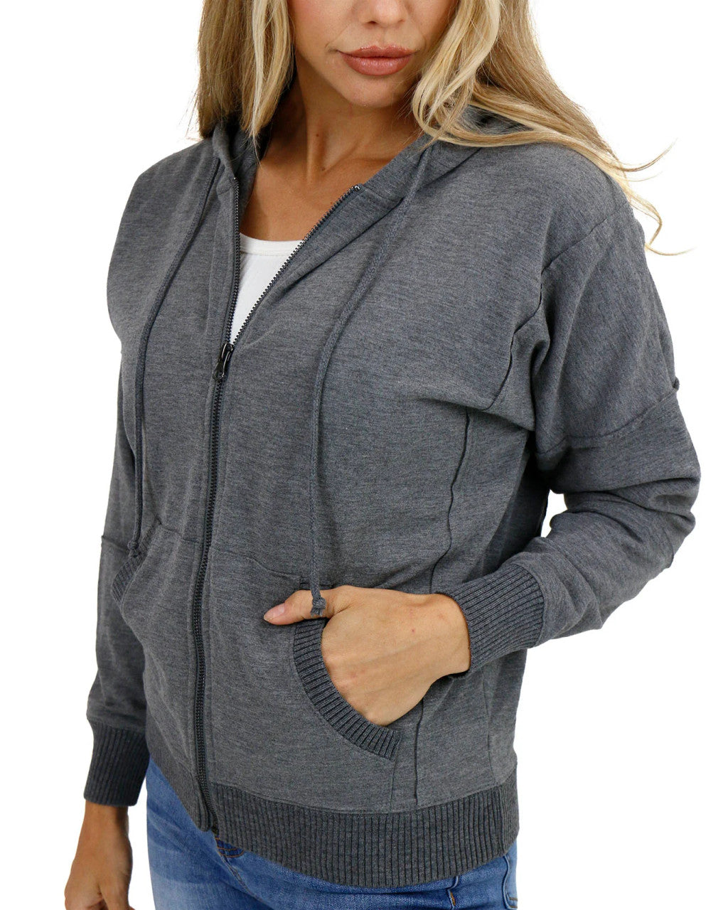 Grace and Lace- Signature Soft Heathered Charcoal Zip Up Hoodie