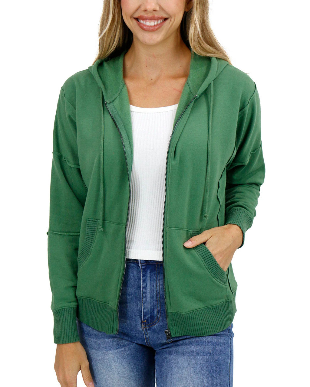 Grace and Lace- Signature Soft Hedge Green Zip Up Hoodie