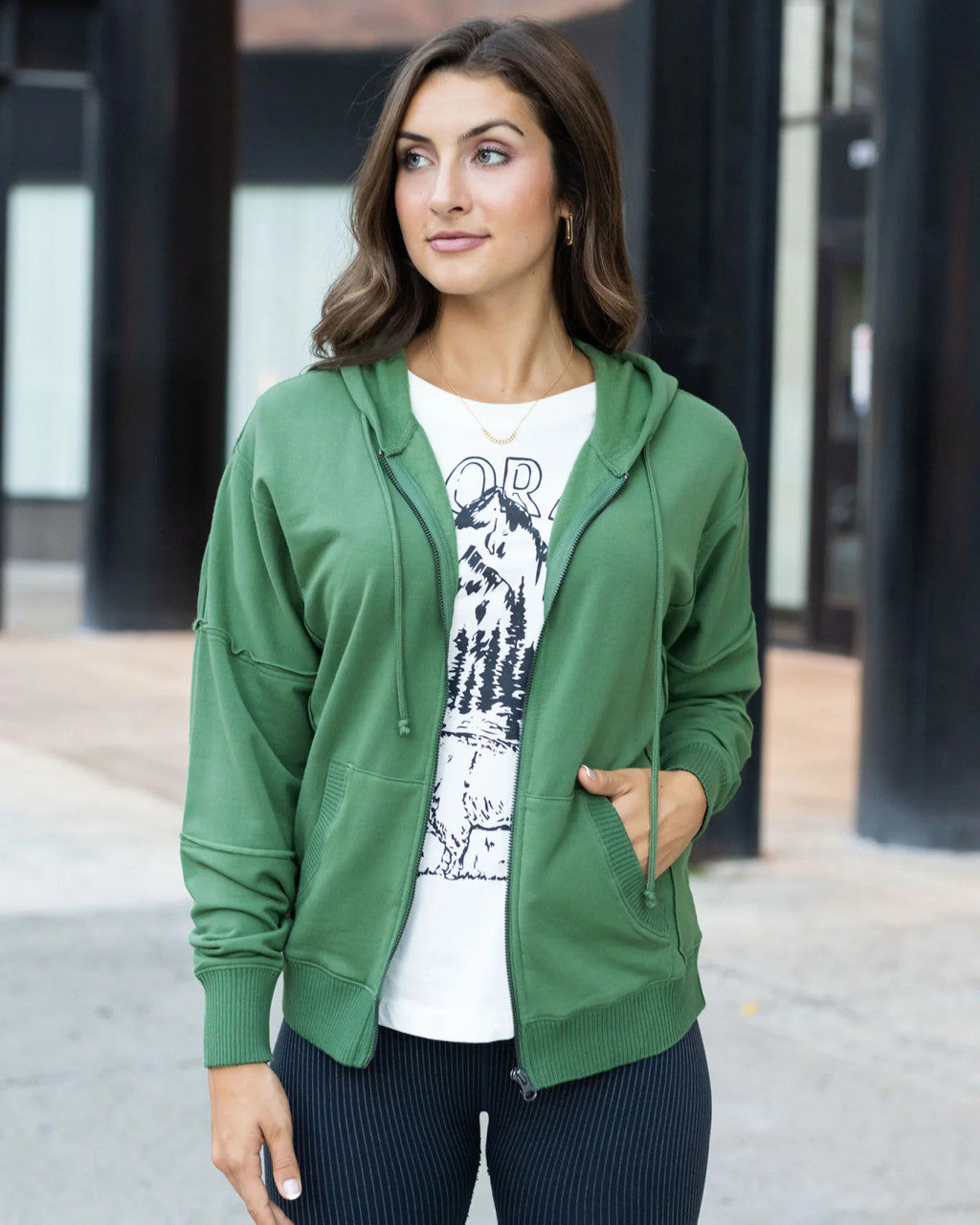 Grace and Lace- Signature Soft Hedge Green Zip Up Hoodie