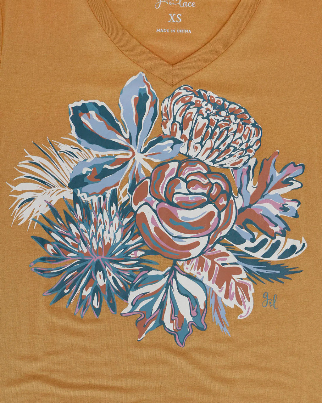 Grace and Lace Sketched Floral Graphic Tee VIP Fave - Mustard Floral