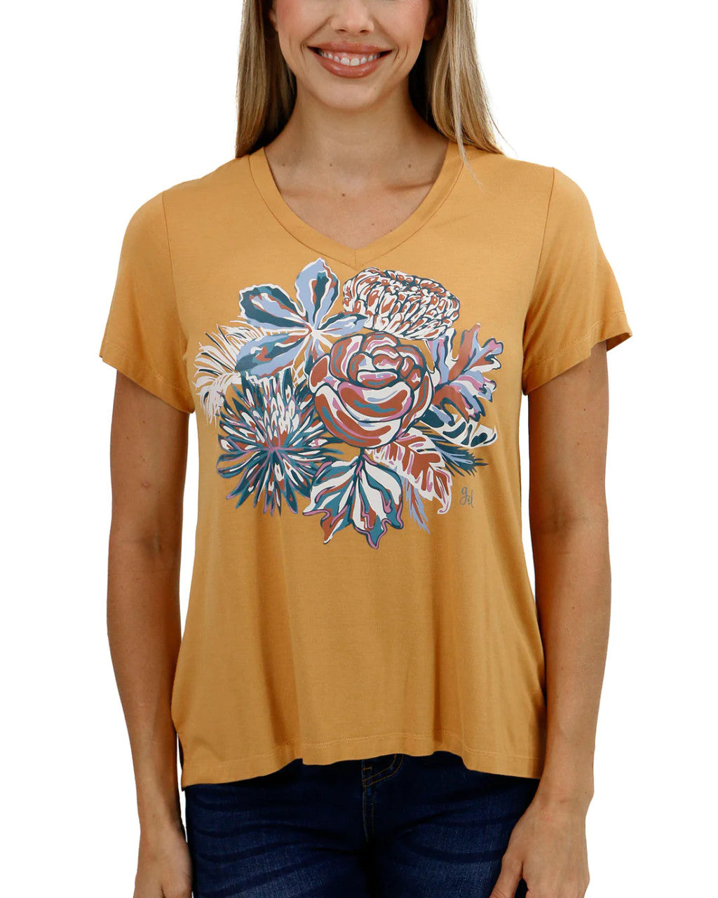 Grace and Lace Sketched Floral Graphic Tee VIP Fave - Mustard Floral