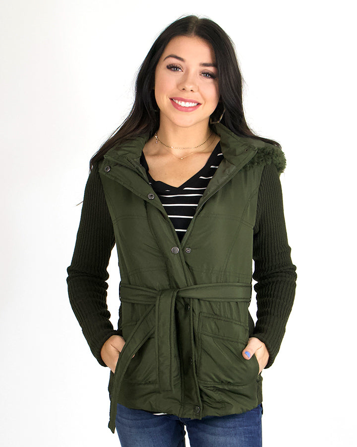 Grace and Lace Slim Fit Jacket with Hood - Olive