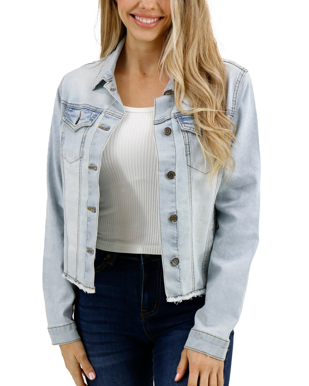 Grace and Lace Soft Wash Denim Jacket in Light-Wash