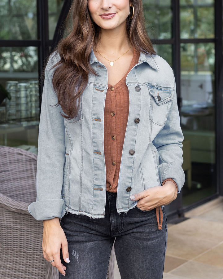 Grace and Lace Soft Wash Denim Jacket in Light-Wash