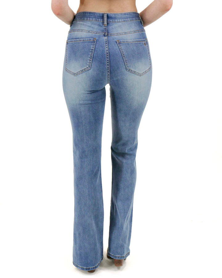 Grace and Lace- Split Flare Denim- Midwash